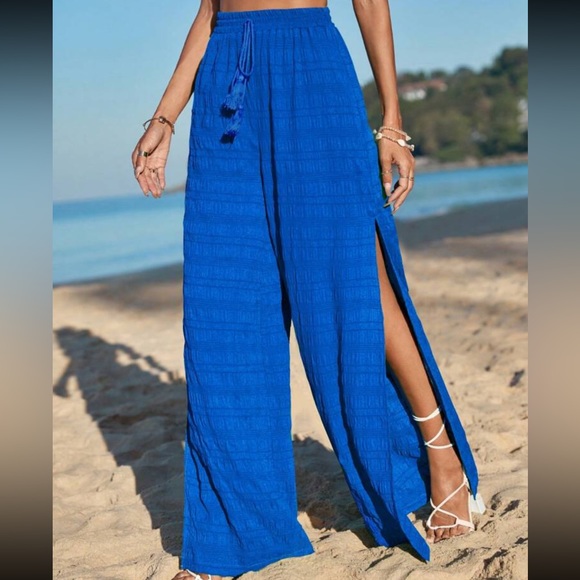 Boho tassel waist slit thigh wide leg palazzo pants - Picture 5 of 5